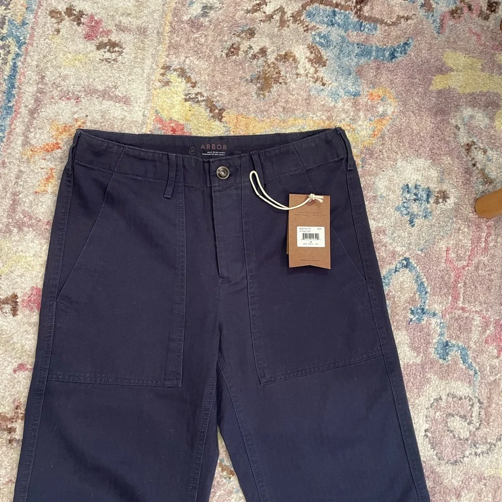 NWT Arbor Fatigue Pants (Organic Cotton Herringbone Button Fly Blue) - Picture 4 of 7